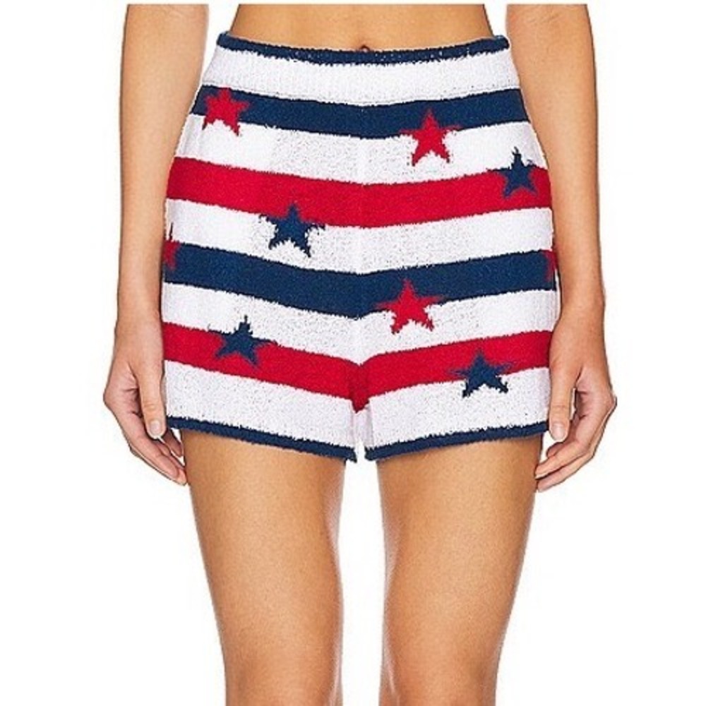 NWT Show Me Your Mumu Boardwalk Shorts Star Spangled Stripe Knit Red Blur 1X